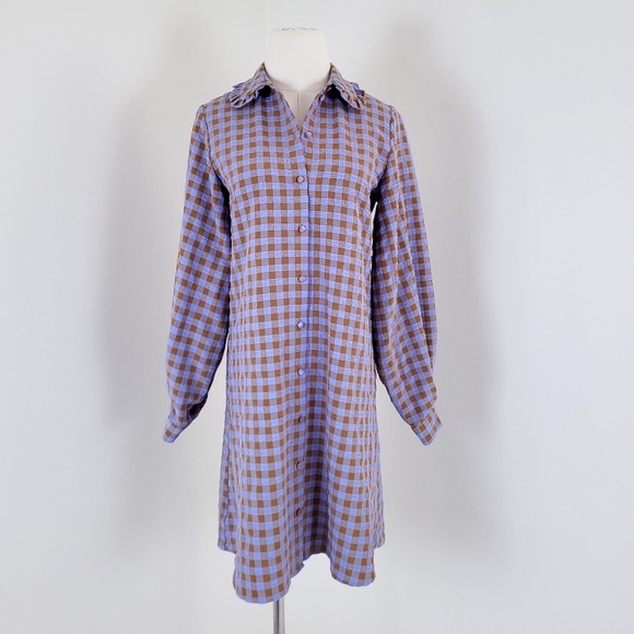 Vintage Periwinkle and Brown Checkered Mini Dress - Picture 10 of 14